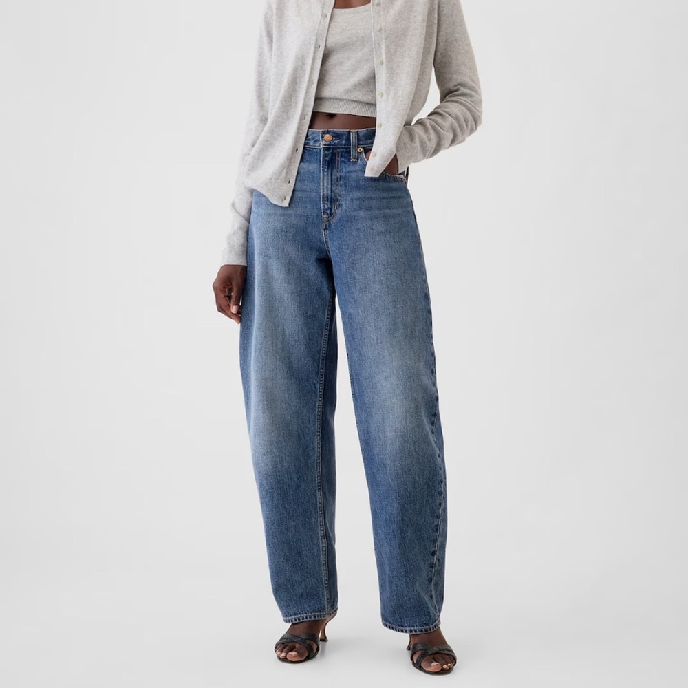 Gap High Rise Barrel Jeans Sz 27 med blue